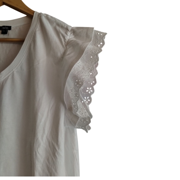 Lwie Women's XL Top Eyelet Flutter Sleeve V-neck Boho Preppy Cottage - Picture 3 of 4